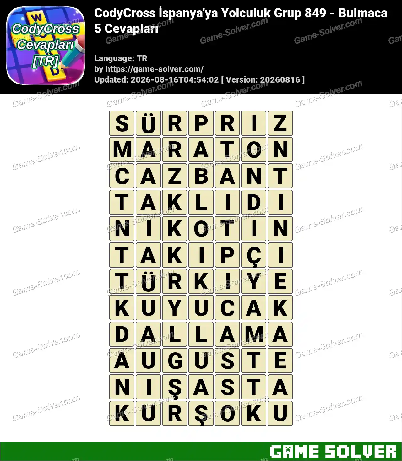 CodyCross İspanya’ya Yolculuk Grup 849 – Bulmaca 5 Cevapları
